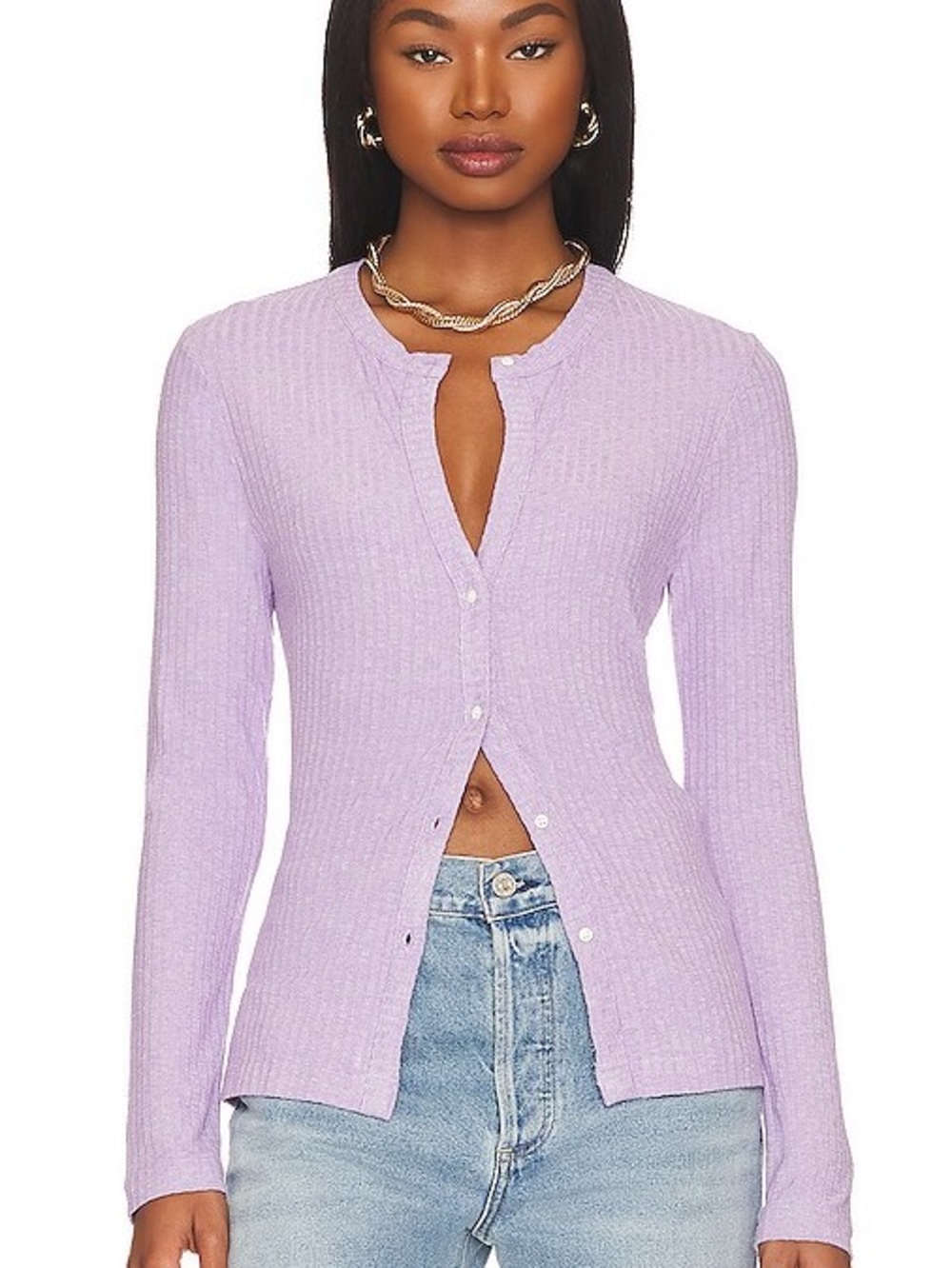 NWT Citizens of Humanity Sadie Ribbed Cardigan Lilac Purple Button Up XS Fall
